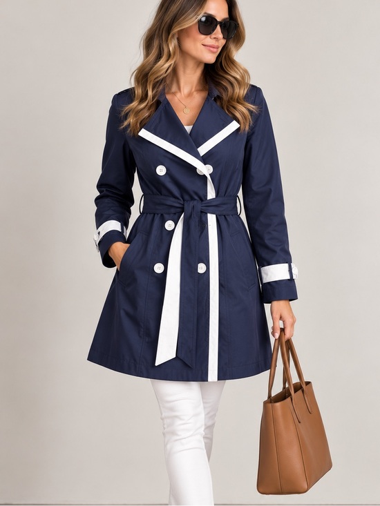Laundry By Shelli Segal Jackets & Blazers - Laundry by Shelli Segal NWT Navy White Contrast Belted Trench Coat L